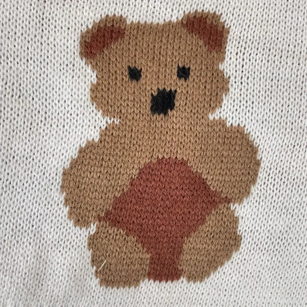 Just Polly NY Teddy Bear Sweater Women's Medium V-Neck Fray Frilly Knit - Picture 4 of 14